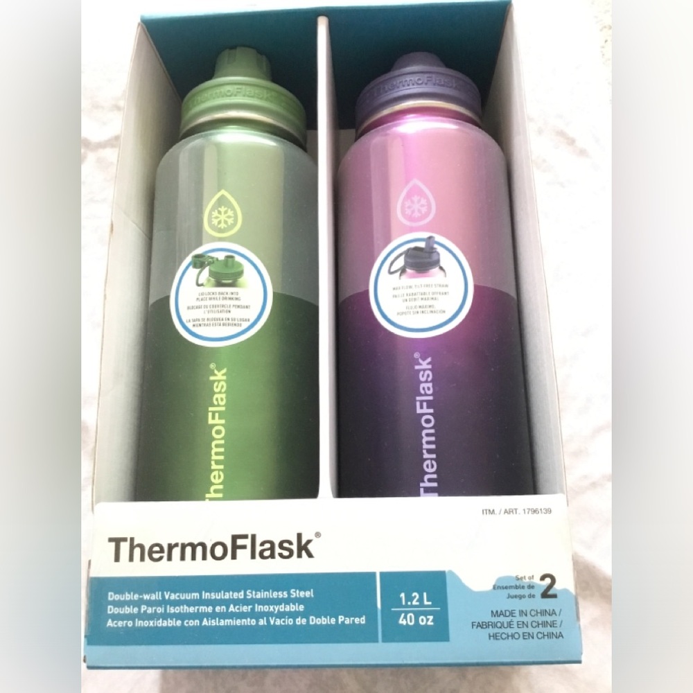 Thermo Flask Set Of Two 40 oz Insulated Bottles NWT